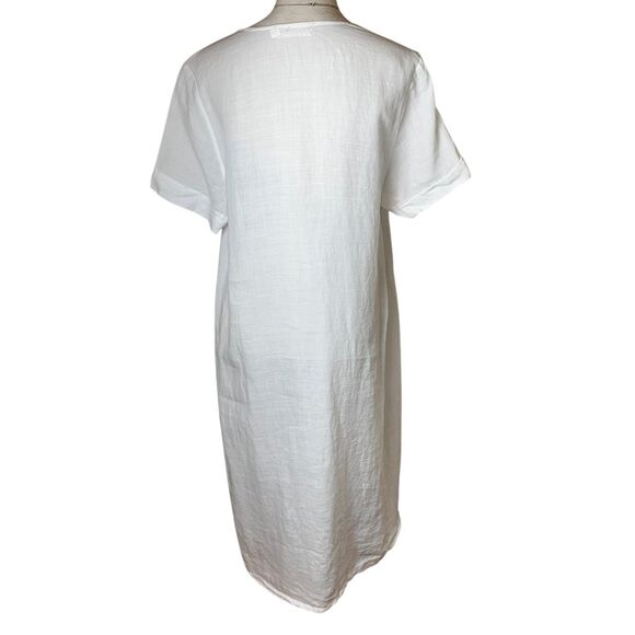 Minibee White Linen Floral Embroidered Midi Dress L | Boho Cottagecore Lagenlook - Picture 3 of 7